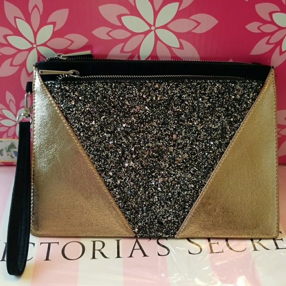 Nwt Rose Gold & Black Large Clutch Express $74 - Picture 3 of 8